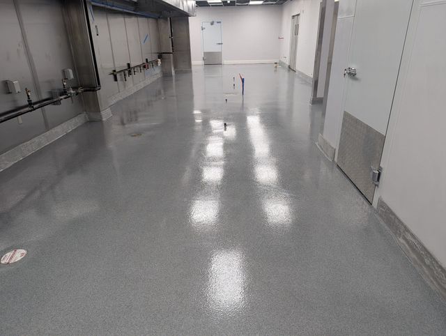 Double broadcast quartz kitchen floor at Saffron's Indian Cuisine in Greenville, SC