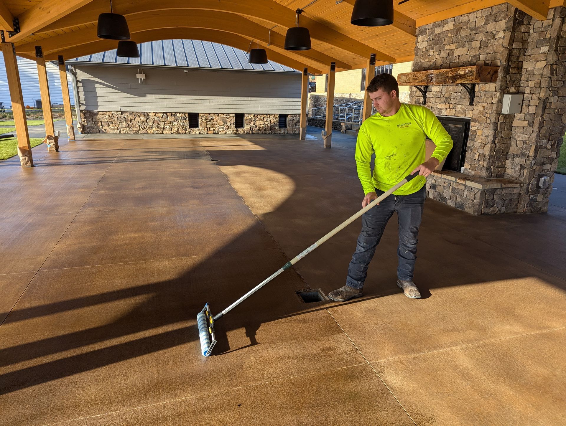 Concrete staining process on a residential home