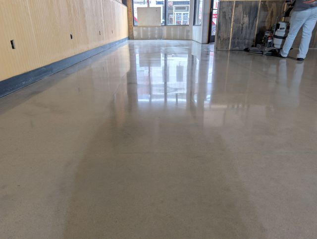 800-grit polished concrete dining room at El Vaquerito Cocina Mexicana in Blacksburg, SC
