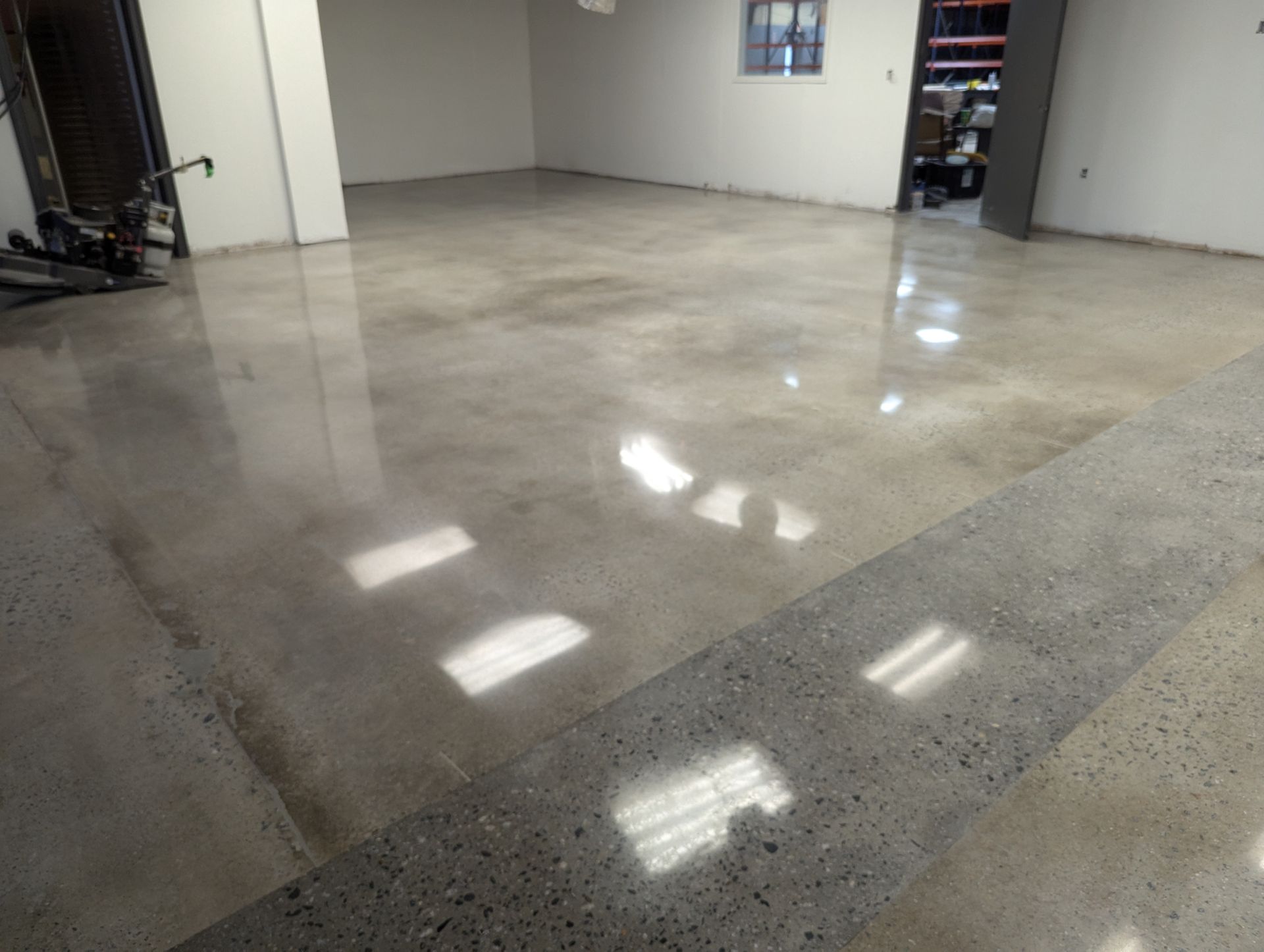 polished concrete floor in empty office
