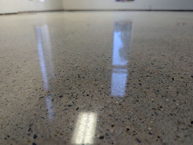 800-grit polished concrete showroom at SRS Distribution in Spartanburg, SC