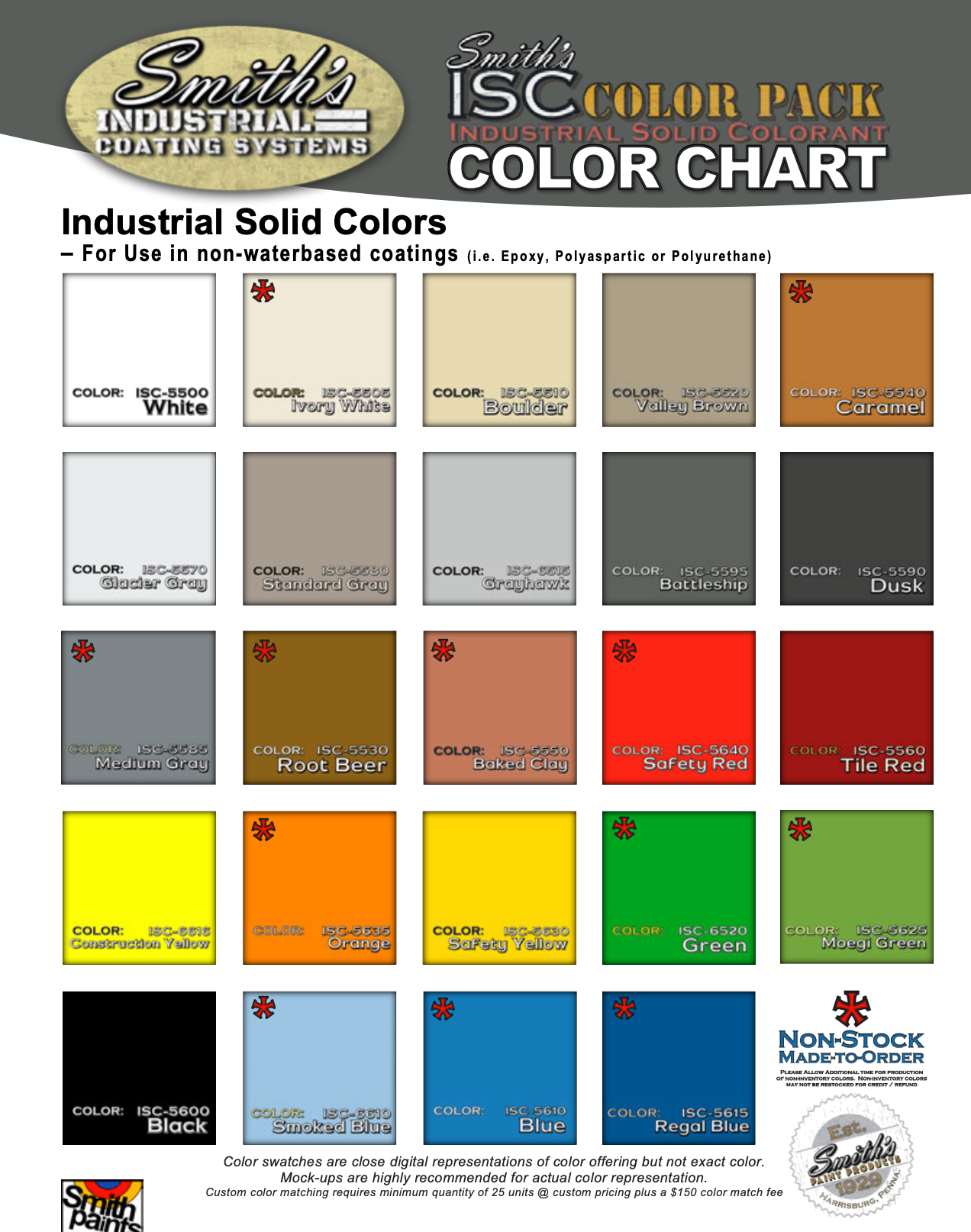 A color chart for industrial solid colors is shown.