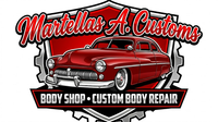 Martellas A. Customs logo with a red classic car and text &ldquo;Body Shop &bull; Custom Body Repair&rdquo;