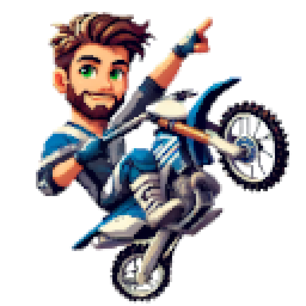 A man is riding a dirt bike and pointing as if number 1. Jamie - Maverick Digital Solutions