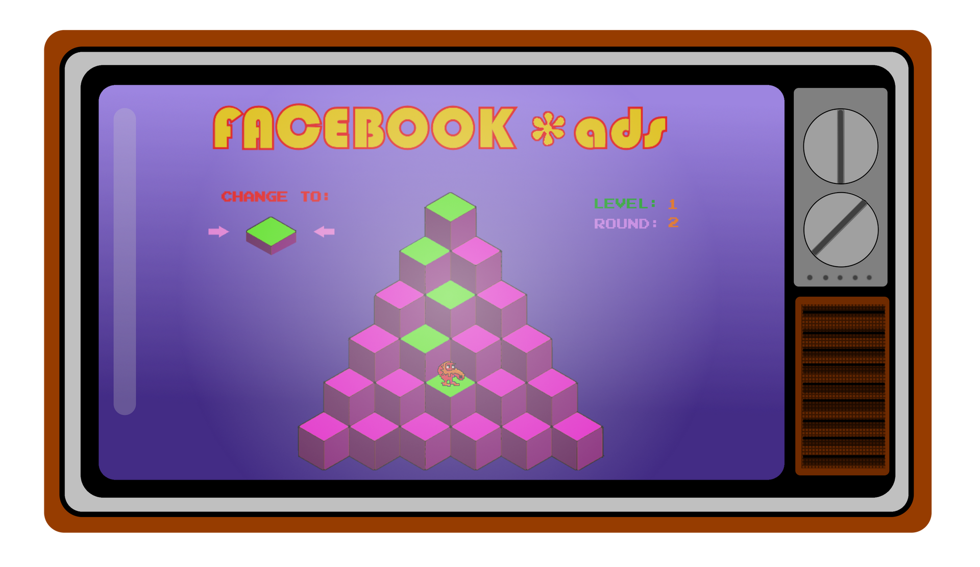 A facebook ad is displayed on a television screen