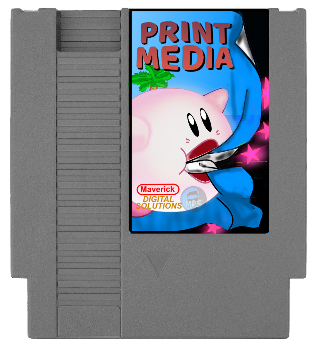A video game cartridge that says print media on it