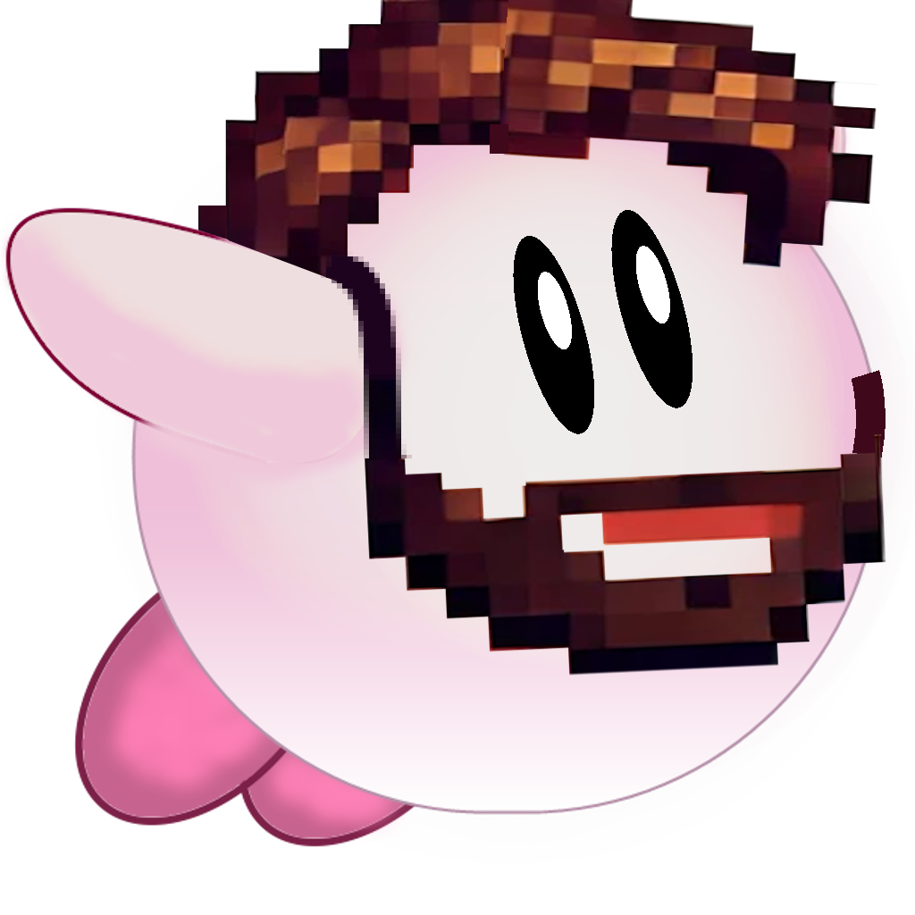 A pixel art drawing of kirby with a beard - Jamie Print Media