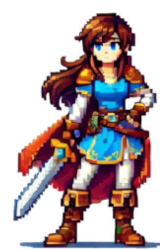 A pixel art of a girl holding a chainsaw.