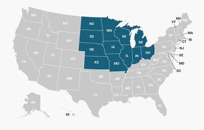 map of midwest usa states