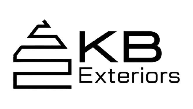 KB Exteriors logo with stylized black house icon and text on white background