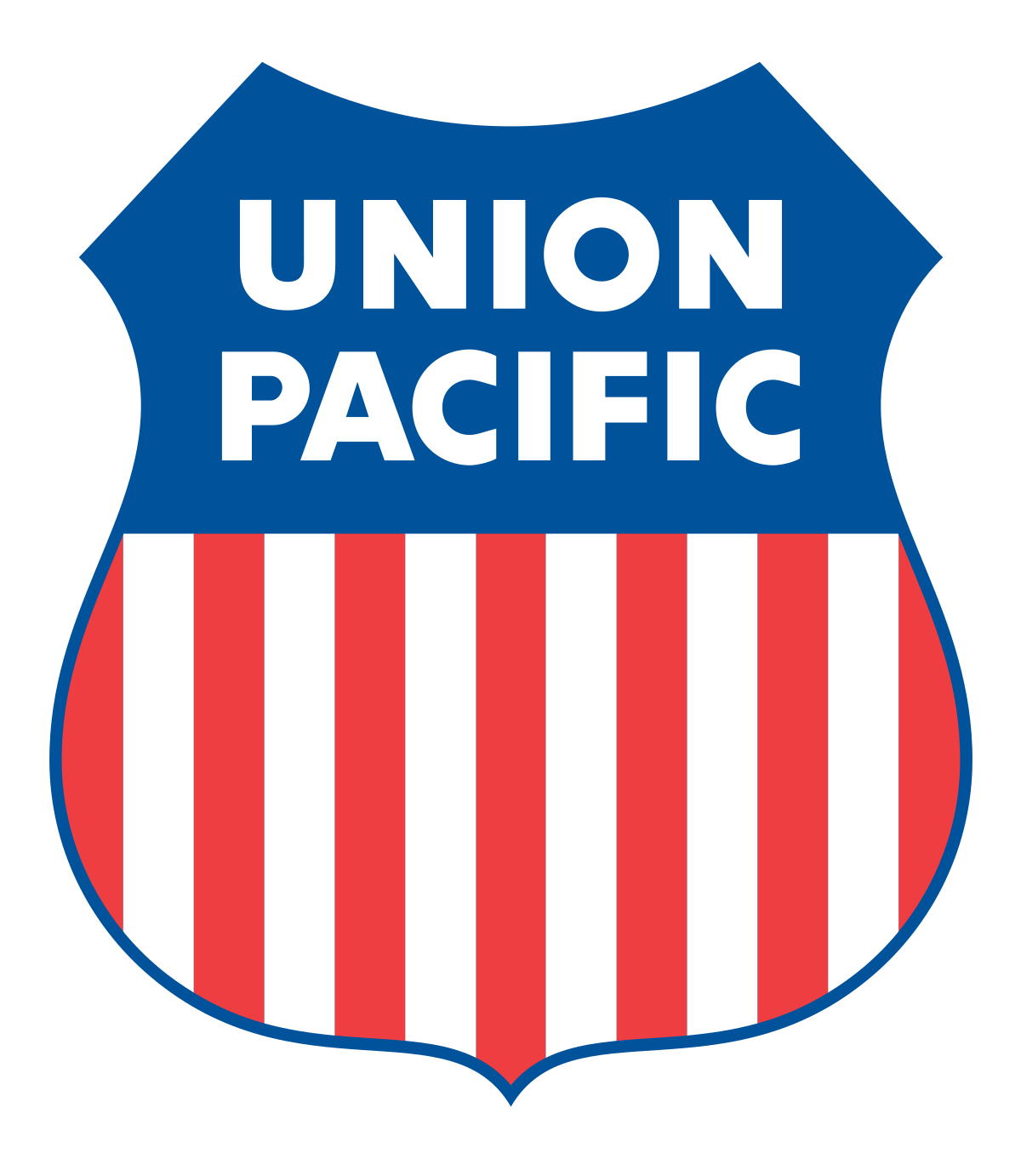 Union Pacific logo: blue shield with red and white stripes and white 