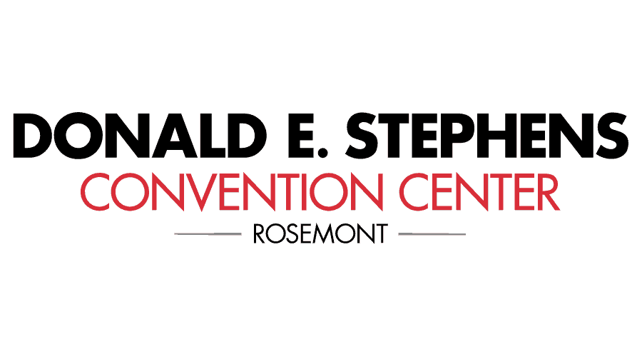 Donald E. Stephens Convention Center logo, black text over red text, “Rosemont” under a line.
