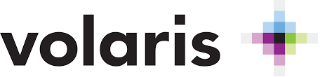 Volaris logo with black text and a colorful, blurred cross symbol.
