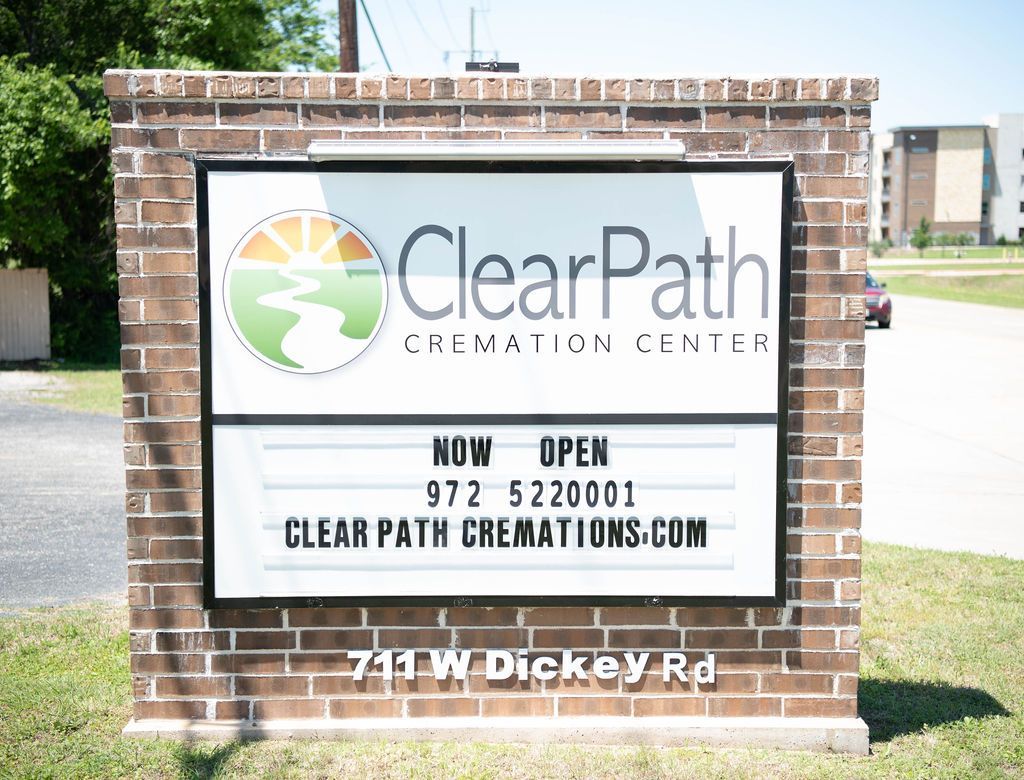 ClearPath Cremation Center location sign in Grand Prairie, Texas