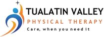 Tualatin Valley Physical Therapy logo with blue and orange abstract figure and tagline “Care, when you need it”