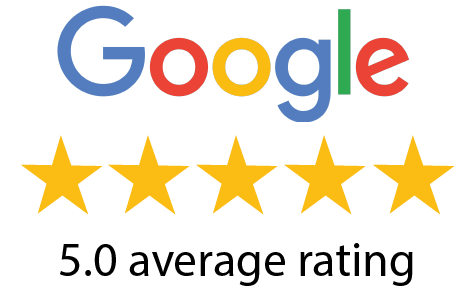 Google logo with five gold stars and text