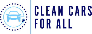 Logo with blue car icon and text “Clean Cars for All” in navy blue