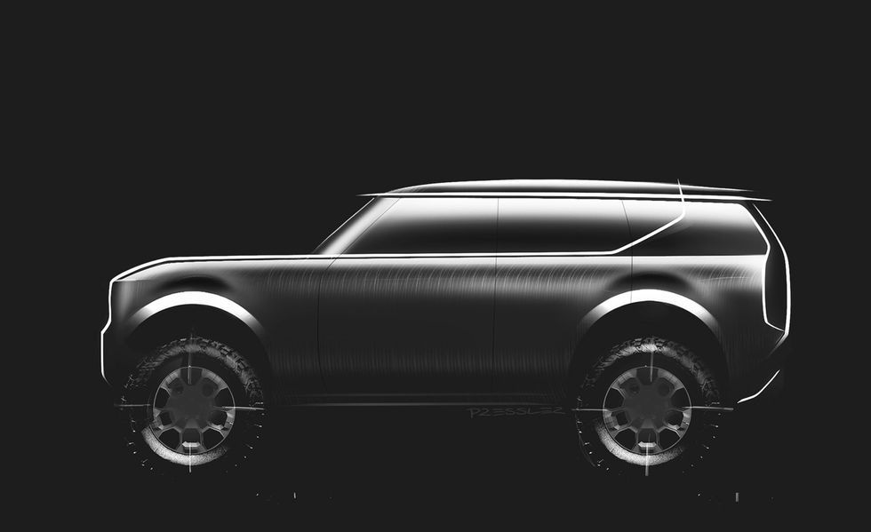 Sleek black SUV side profile on a dark background, with a futuristic concept-car design.