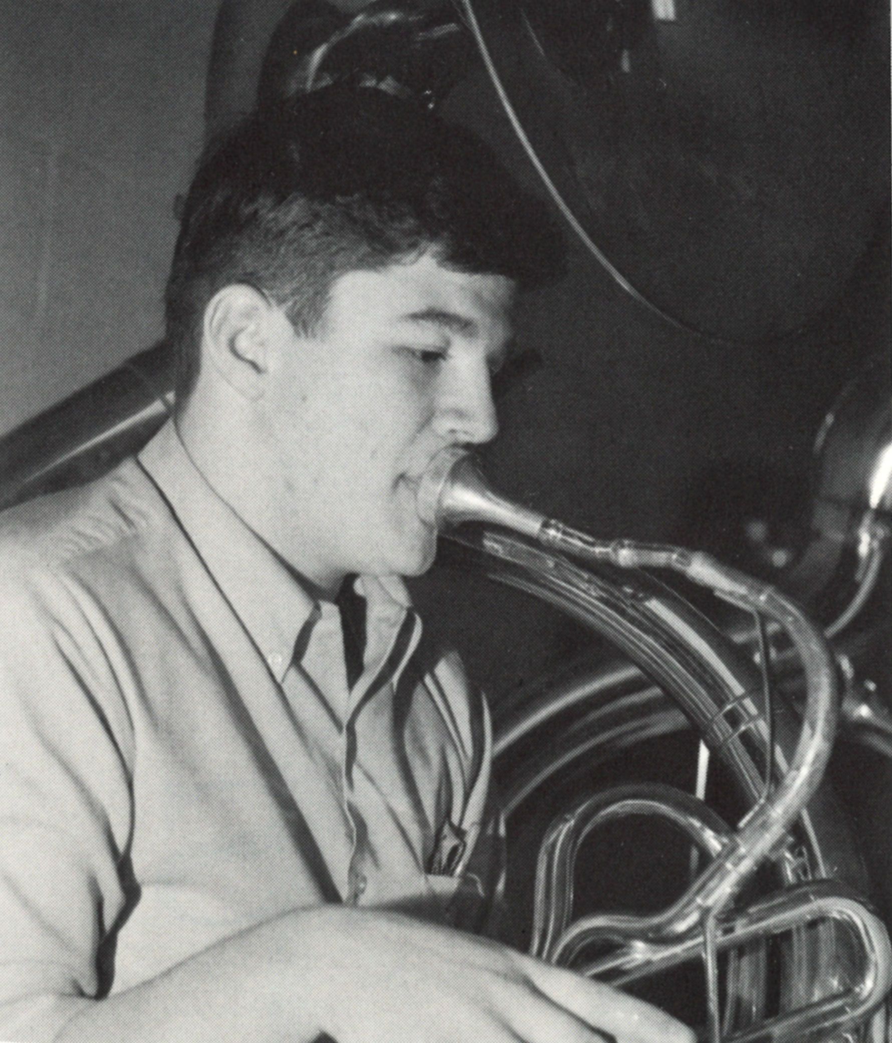 Male student playing a sousaphone