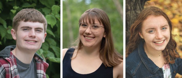 Head shots of Connor Romberg, Reagan Clausen, and Micaiah Wagner