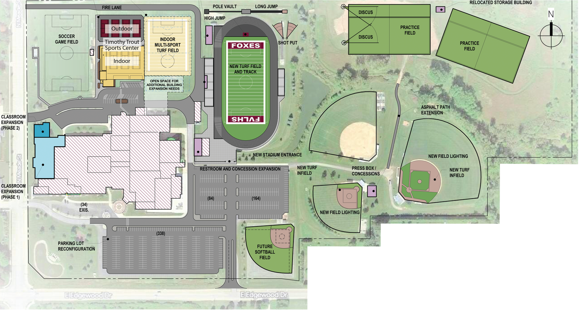 Campus site plan rendering prior to Trout Center being built