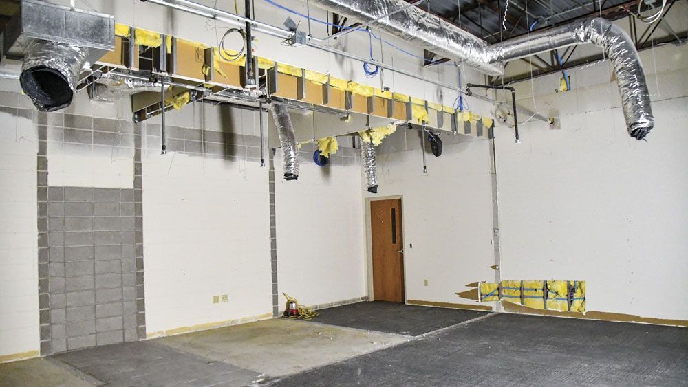 English team room with ceiling and floor removed