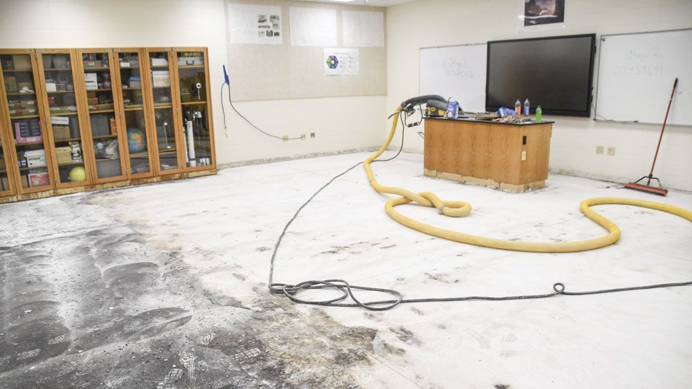 Science room with floor work being done