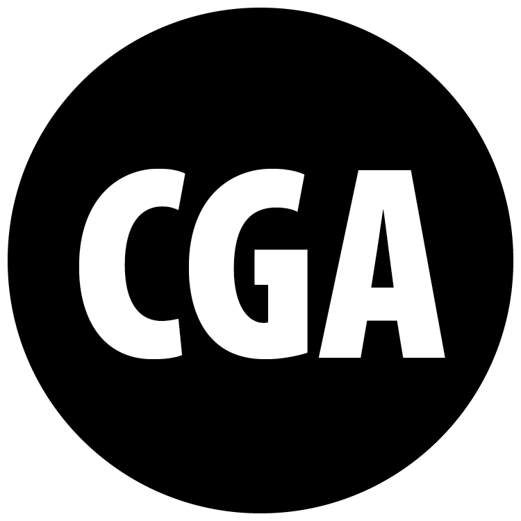 Black circle with the letters CGA in white
