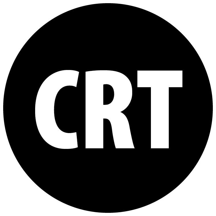 Black circle with the letters CRT in white