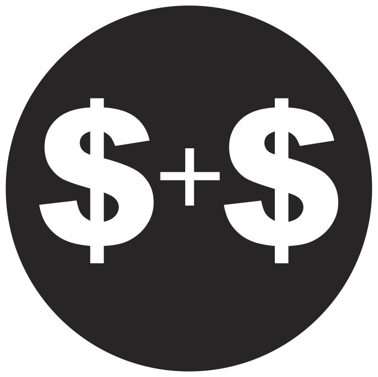 Black circle with dollar sign with a plus sign with another dollar sign
