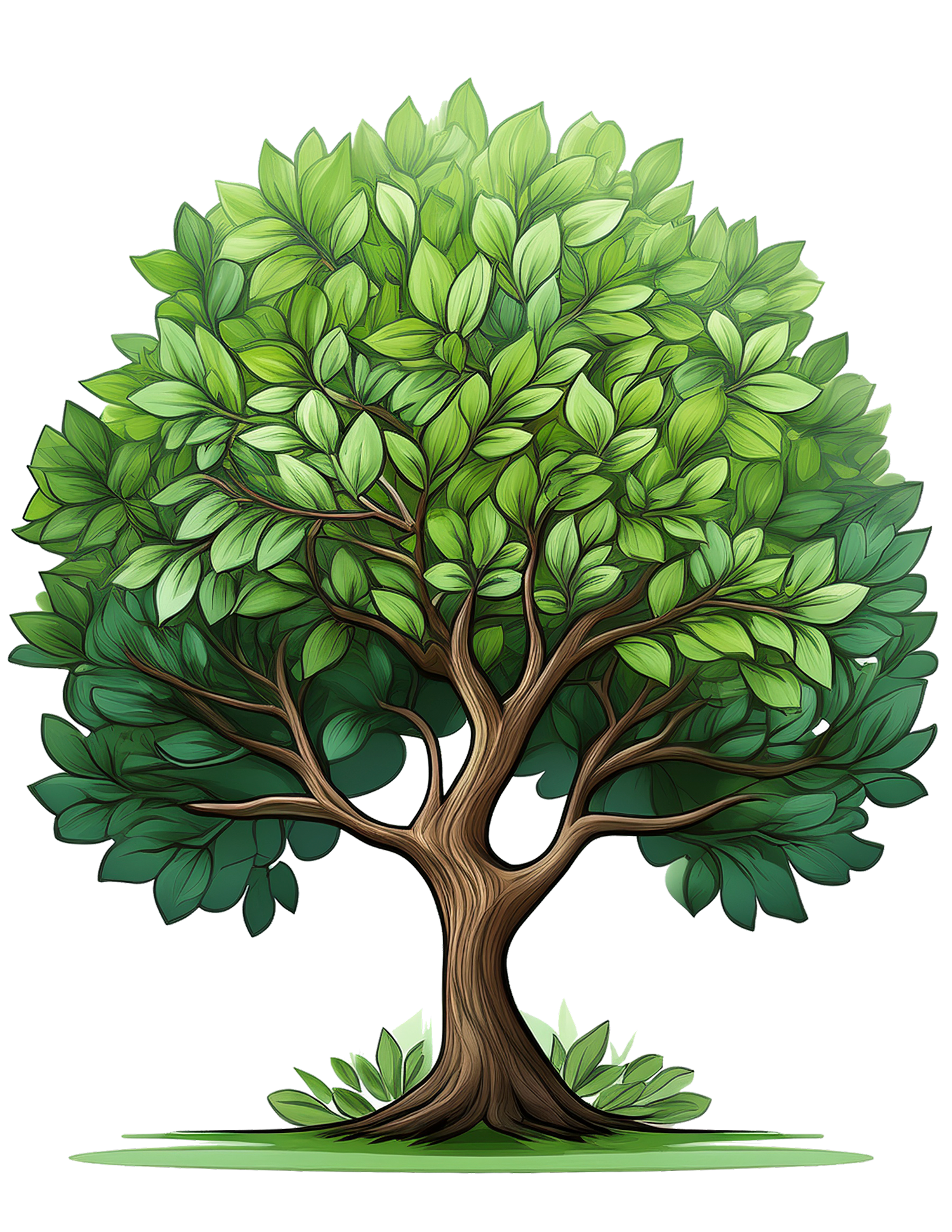 Illustration of a tree with a lot of green leaves