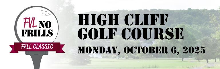 Header for No Frills Golf Outing at High Cliff Golf Course, Monday. October 6, 2025