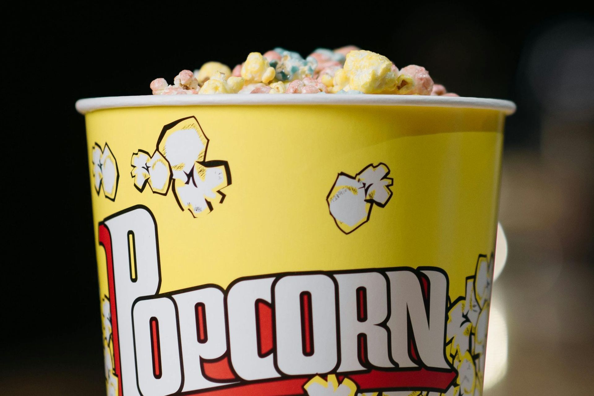 Popcorn tub filled with popcorn