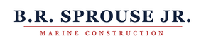 B.R. Sprouse Jr. Marine Construction logo in navy red text with a thin horizontal line.