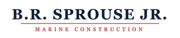 B.R. Sprouse Jr. Marine Construction logo in navy red text with a thin horizontal line.