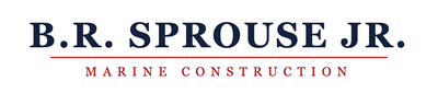 B.R. Sprouse Jr. Marine Construction logo in navy red text with a thin horizontal line.