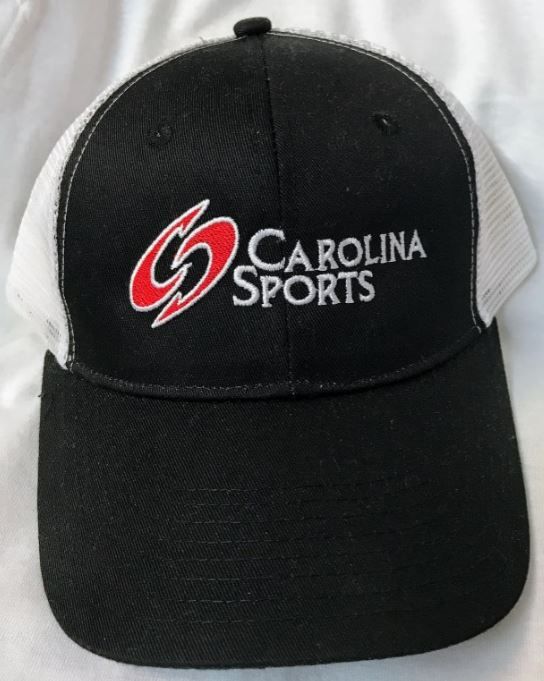 Black and white Carolina Sports baseball cap with logo.