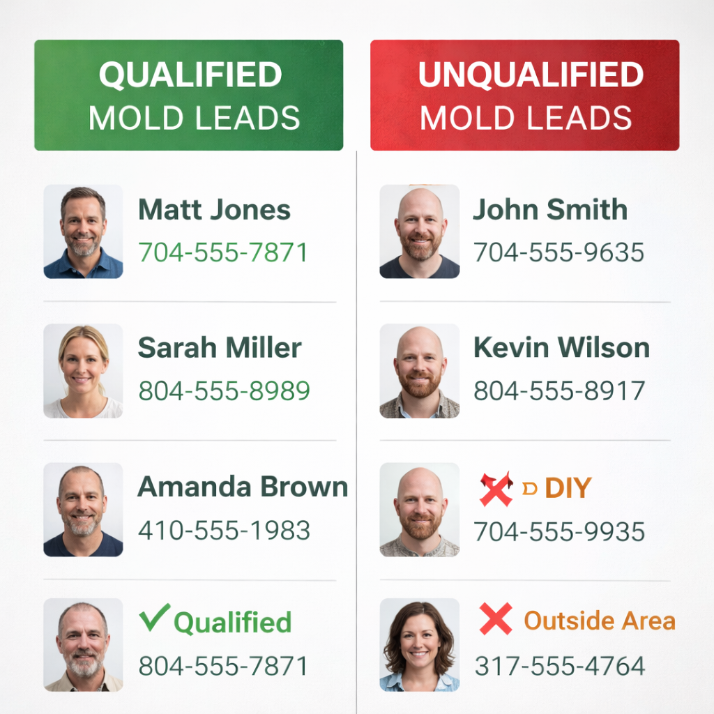 Mold remediation lead qualification and targeting strategy