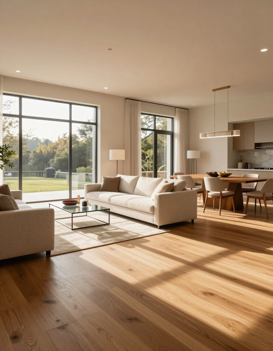 Luxury hardwood flooring in custom home interior