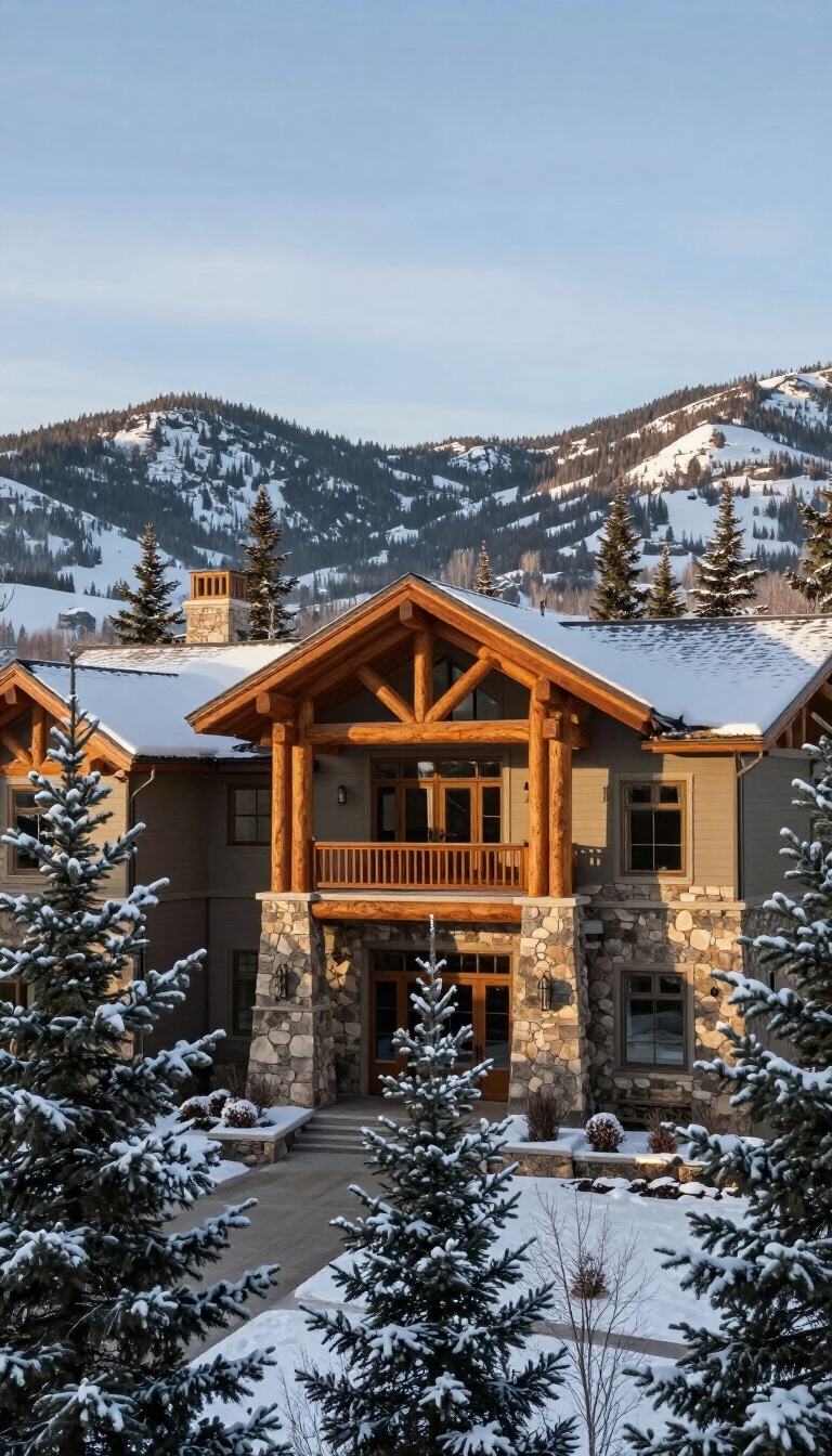 Luxury mountain home exterior near Donnelly, Idaho
