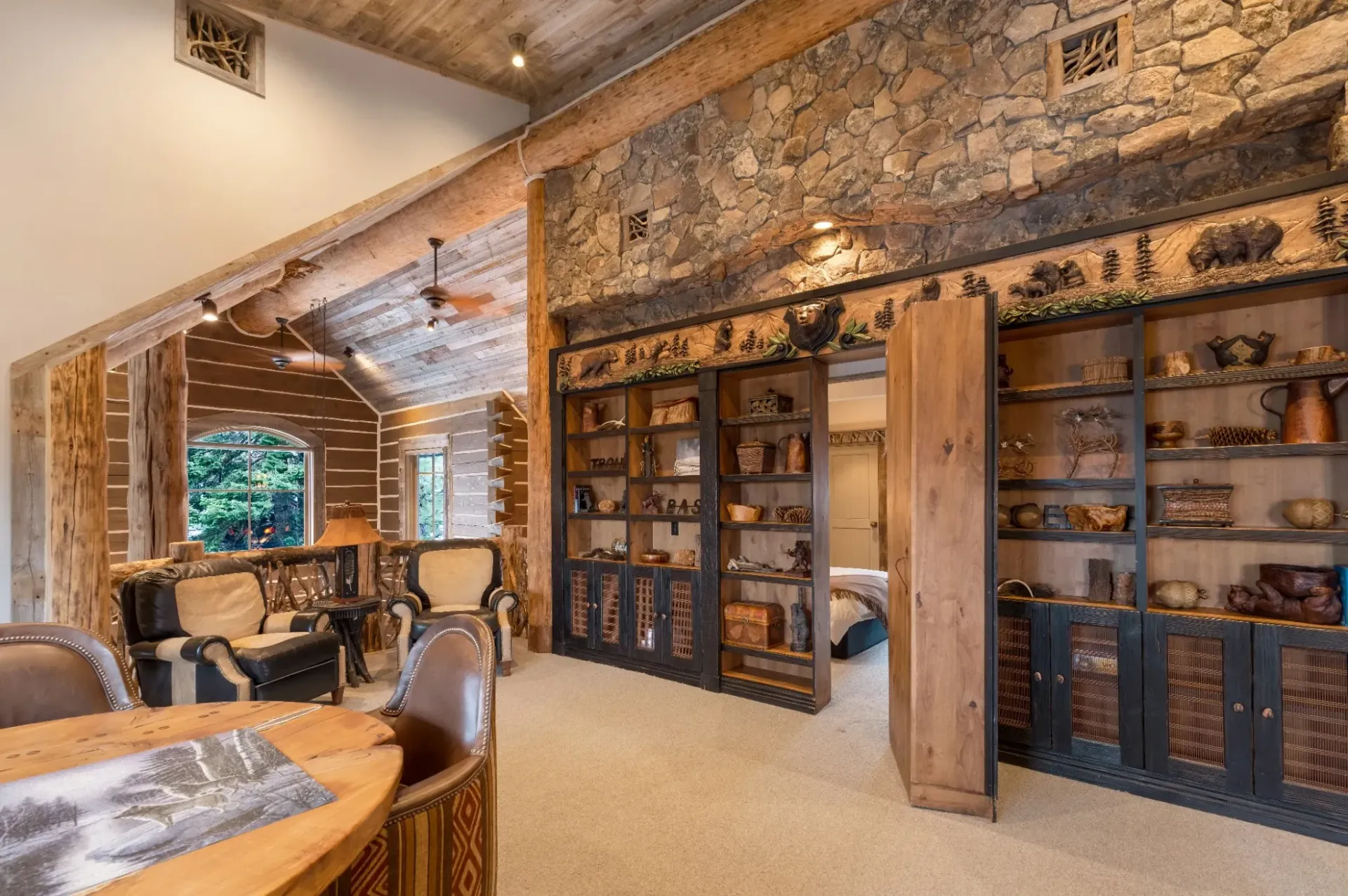 Luxury interior remodel in a mountain home setting with premium flooring and custom cabinetry