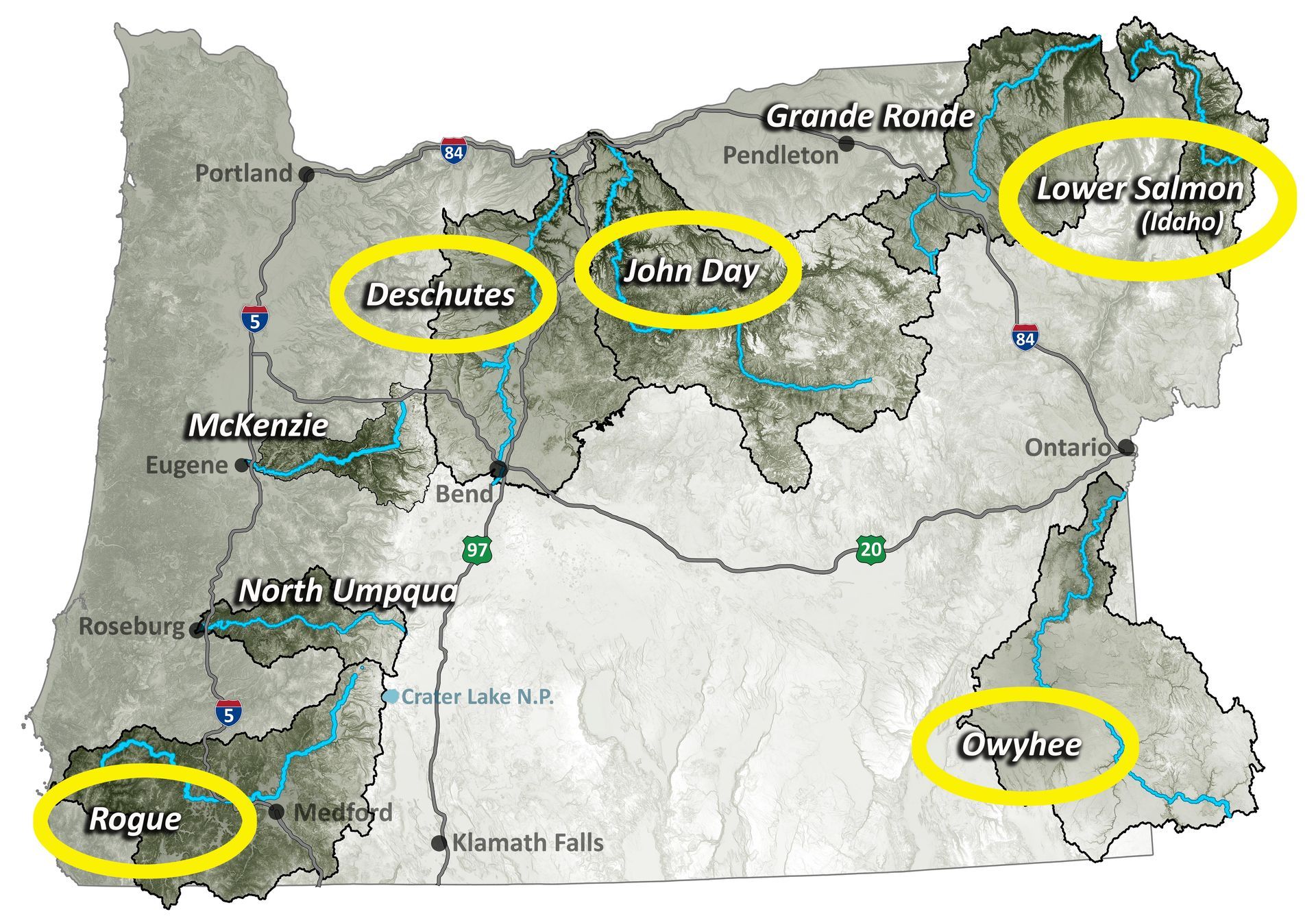 This is a map of the Oregon and Idaho rivers. 