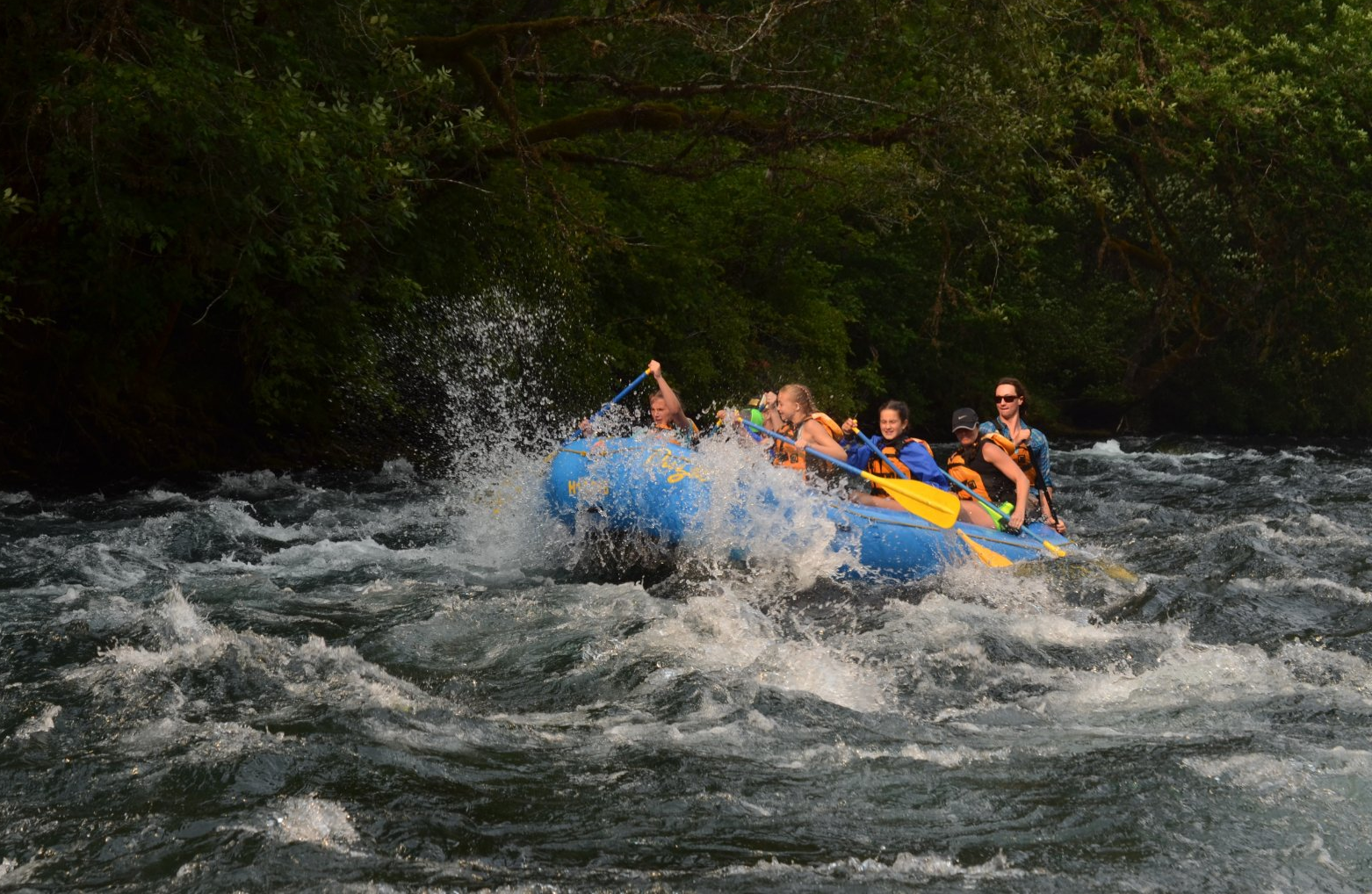 Fun rapids on a McKenzie River rafting trip.