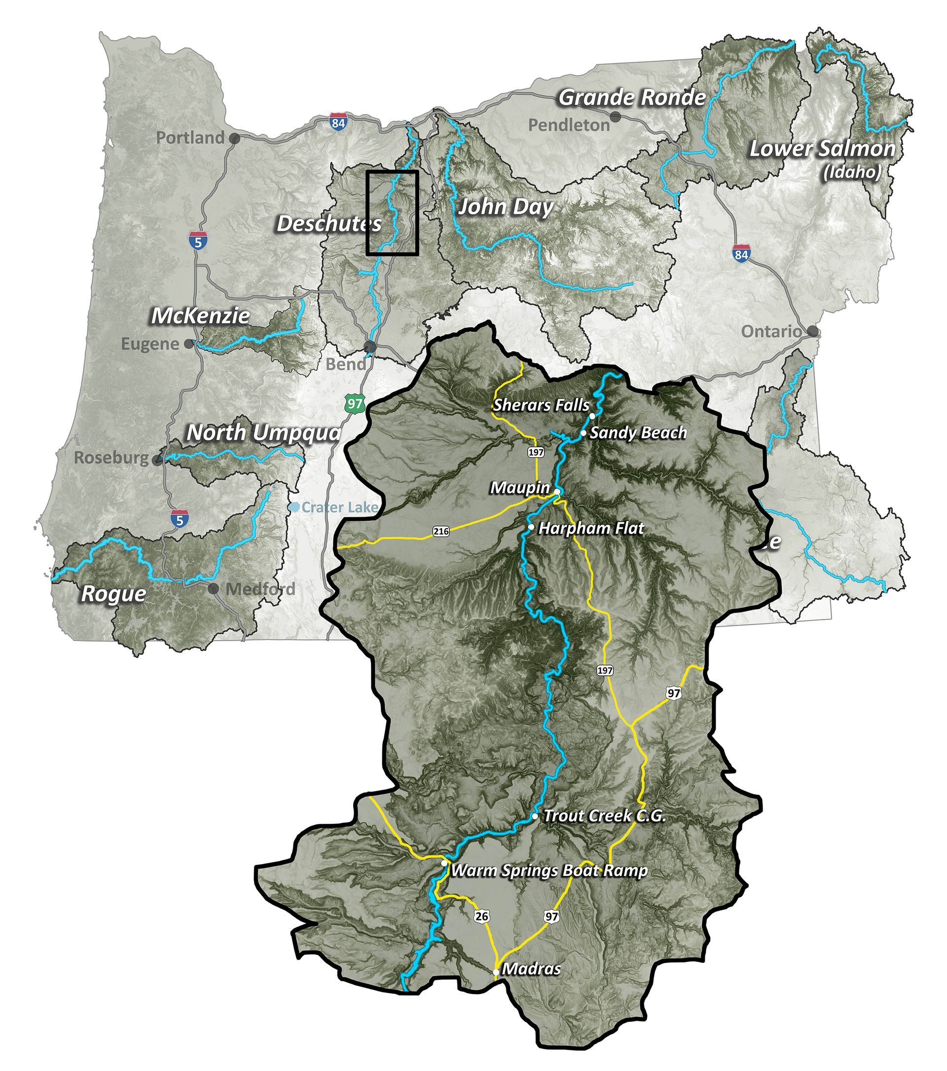 This is a map of the Deschutes River in Central Oregon.