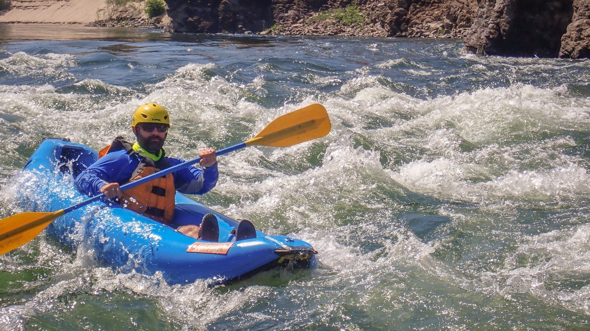 This is an inflatable Ouzel Outfitters kayak.