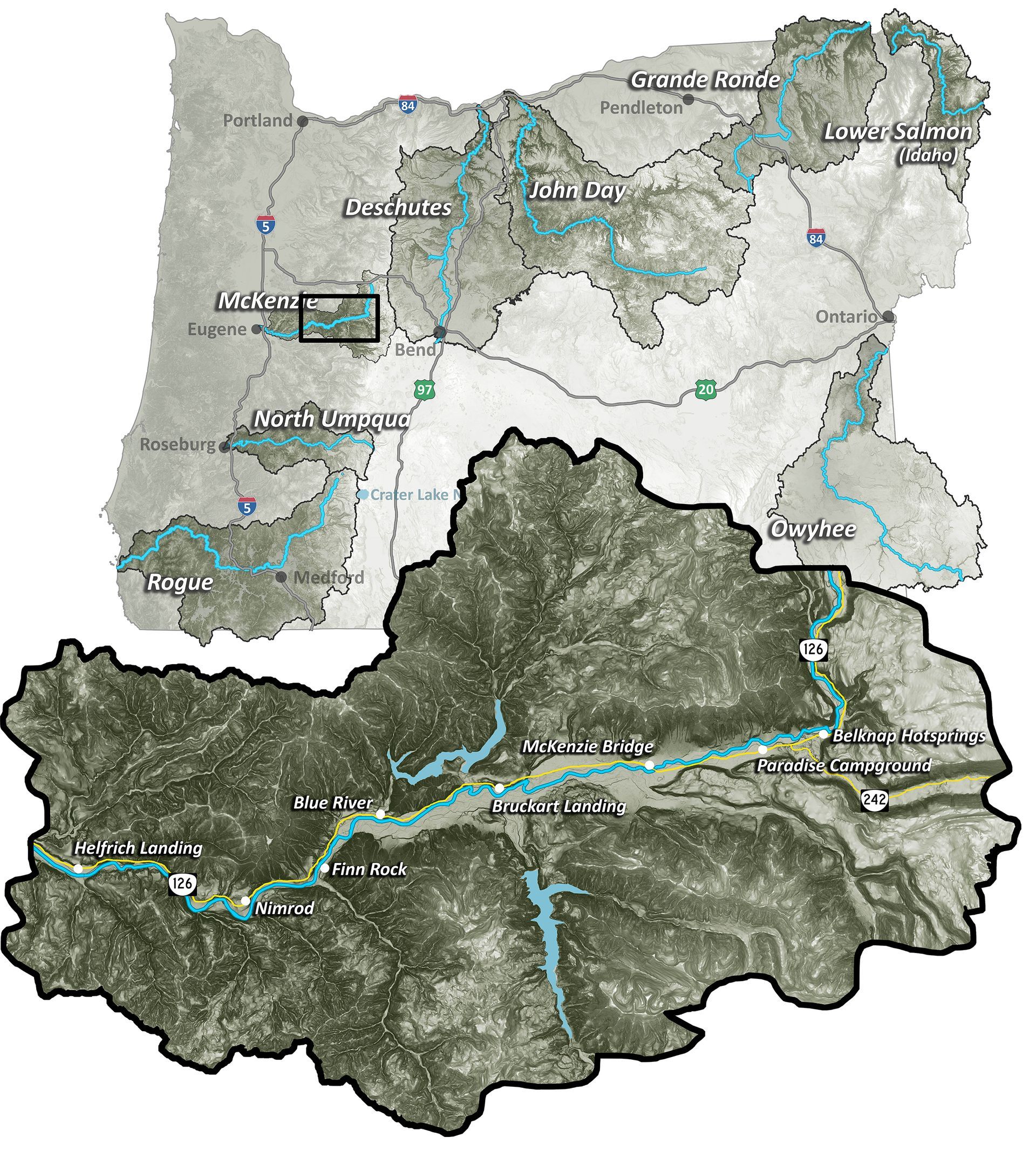 This is a map showing the location of the McKenzie River.