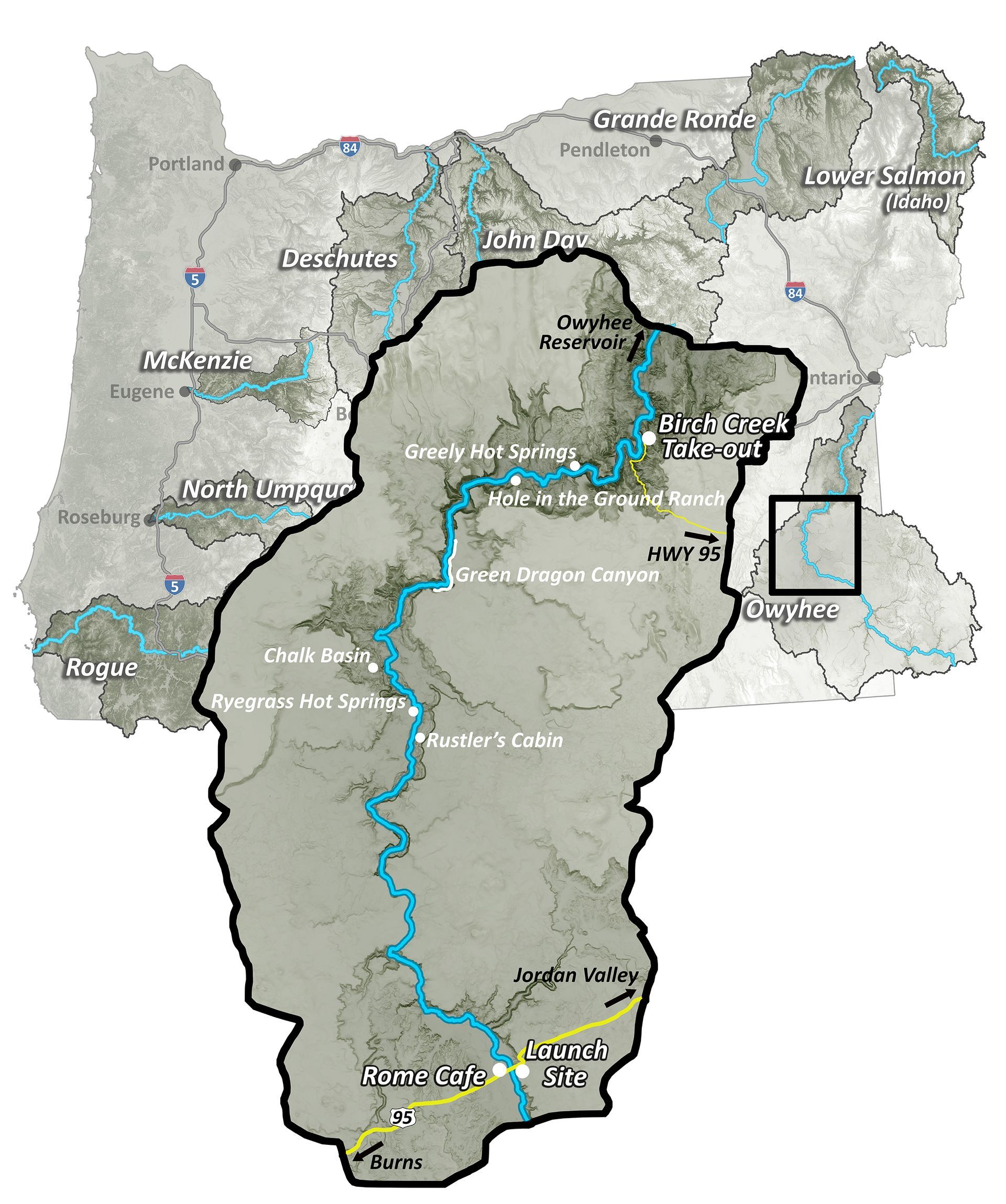 This is the map of Owyhee River in Easter Oregon.