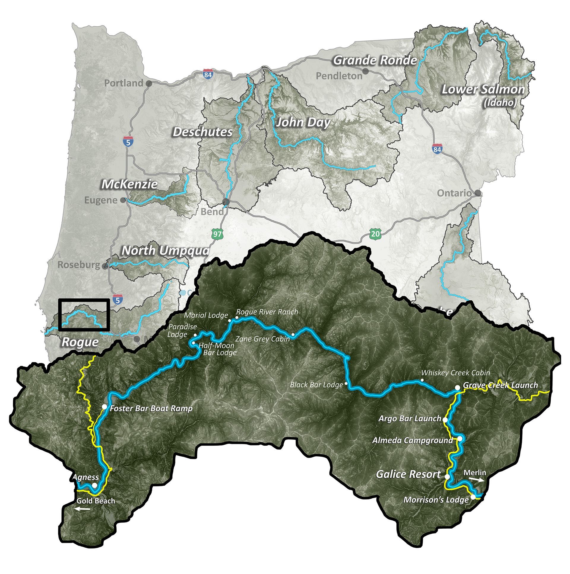 This is a map of the Rogue River in Southern Oregon.