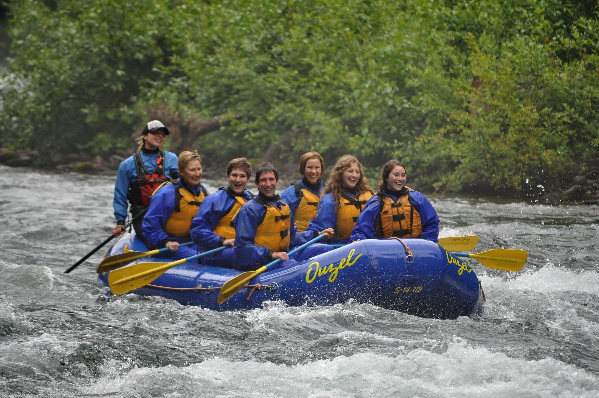 Group on an oar-assisted paddle raft with Ouzel Outfitters.