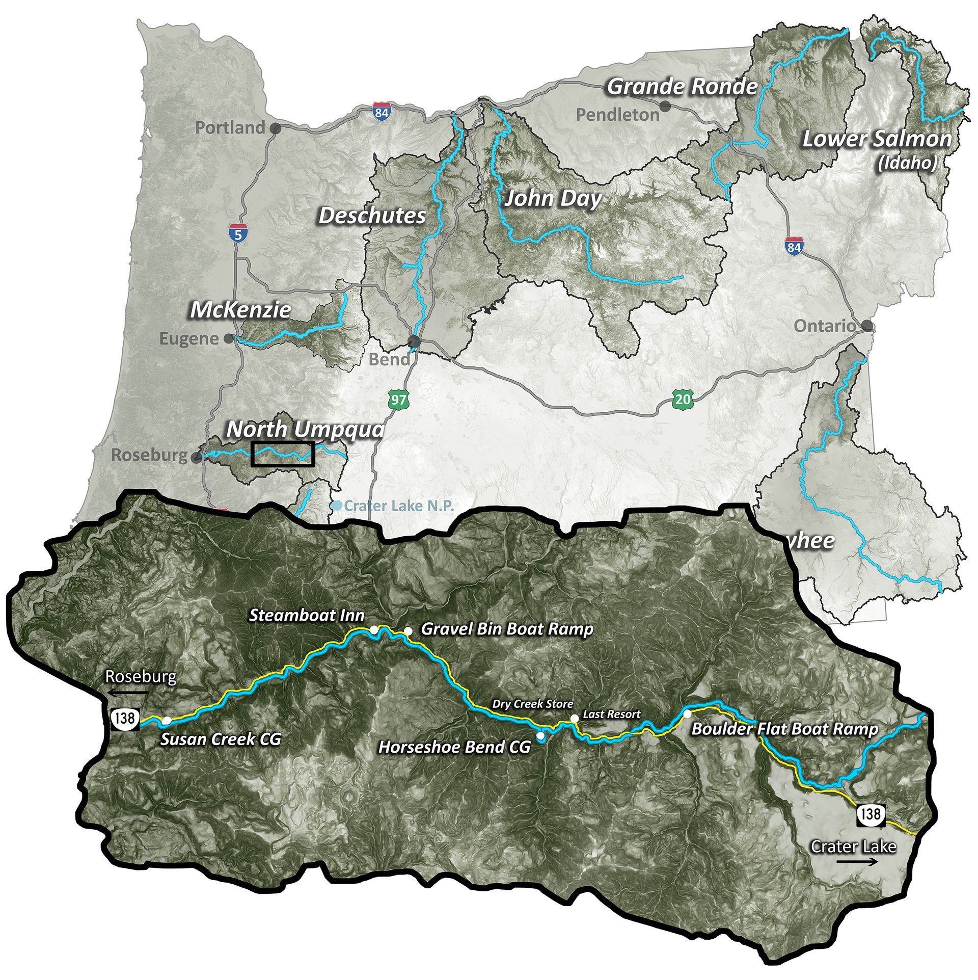 This is a map of North Umpqua River drainage in Central Oregon.